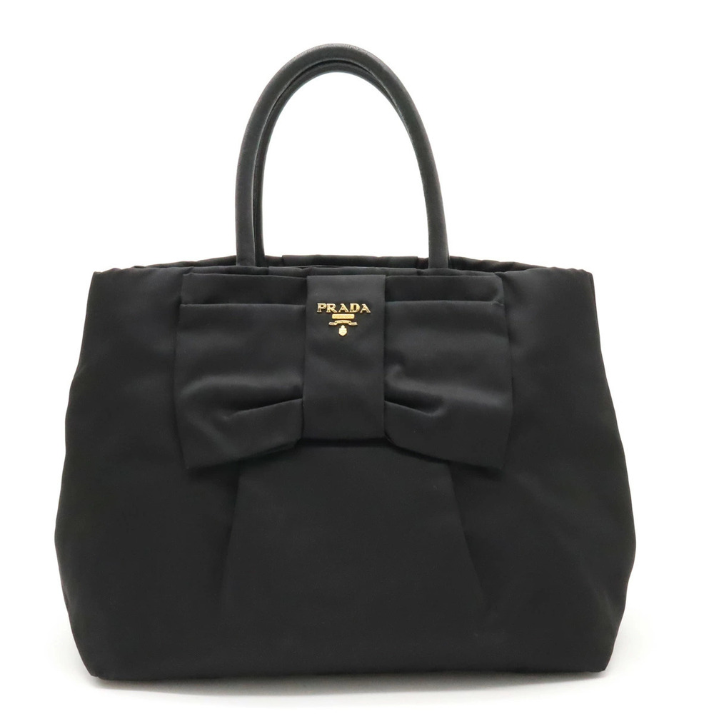 Prada Tote Bag Handbag Ribbon Leather NERO Black